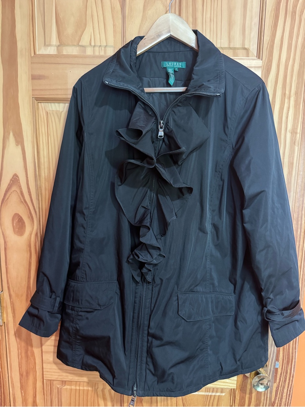 Ralph Lauren Black Ruffle-Front Trench Coat
